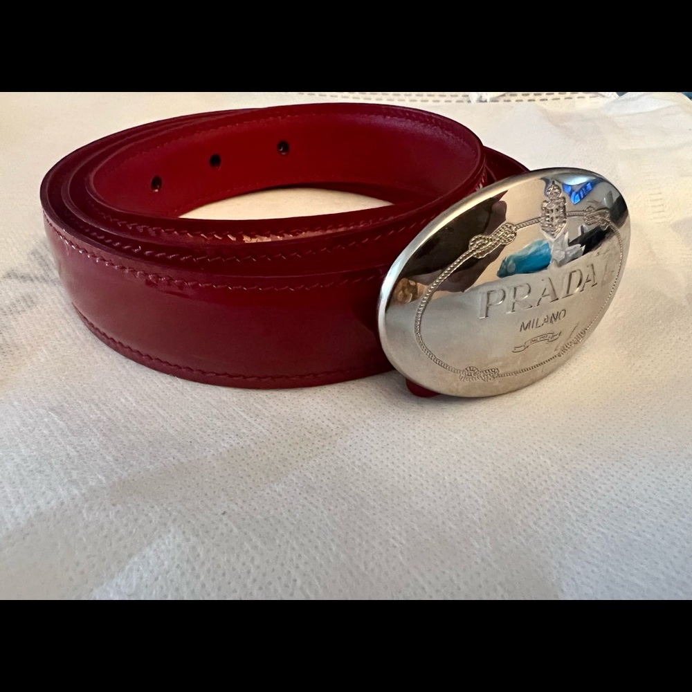 Prada red patent belt:  36 inches